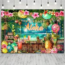 1pc Hawaiian Luau Party Decorations Tropical Summer Beach Pool Party Supplies Including Aloha Backdrop Photography Background Feet Decoration Props Party Photo Shoot Backdrop - Multicolor - View 5