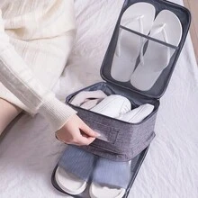 1入便攜式旅行鞋袋，單層鞋套，三層分層器，多用途收納袋，防塵行李/手提箱/手提袋懸掛鞋袋 - 灰色 - 查看 10