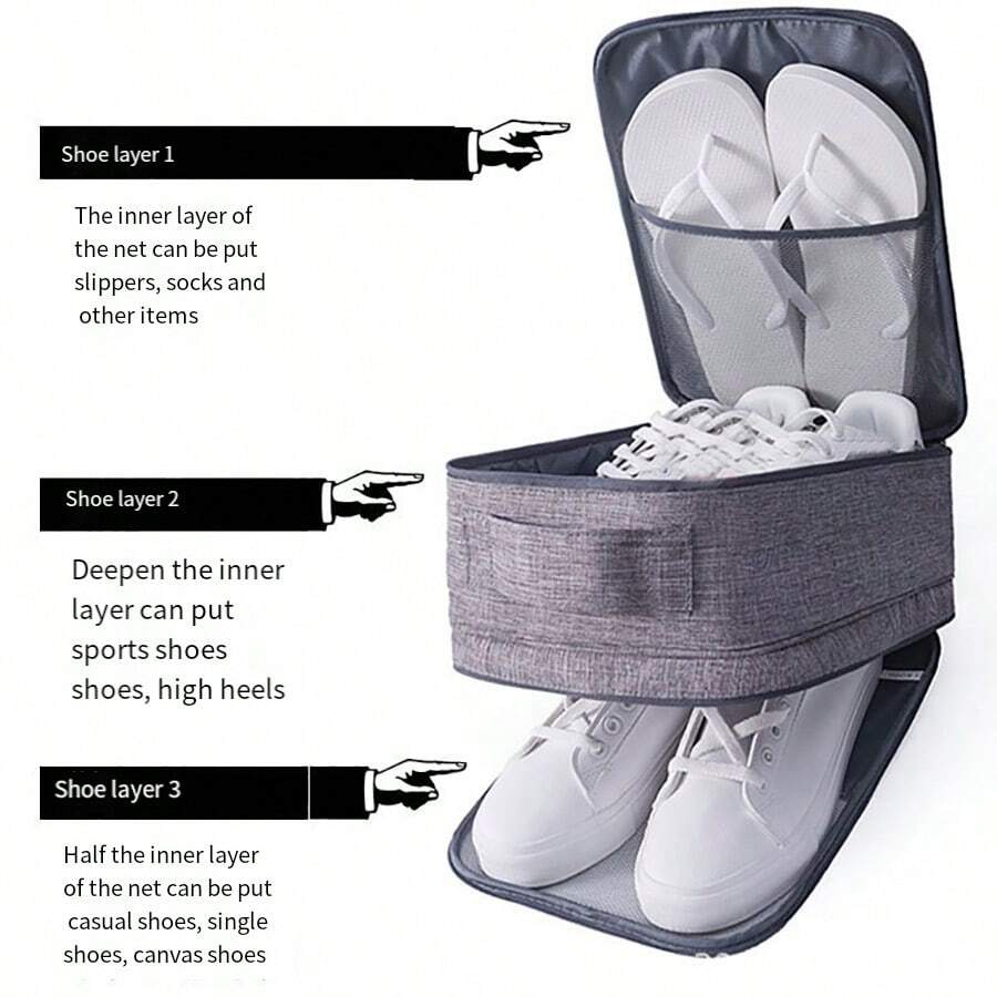 1入便攜式旅行鞋袋，單層鞋套，三層分層器，多用途收納袋，防塵行李/手提箱/手提袋懸掛鞋袋 - 灰色 - 查看 1