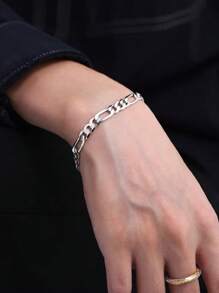 2pcs/Set Stainless Steel Figaro Chain Necklace & Bracelet Jewelry Set, Stylish Hip Hop Design For Men