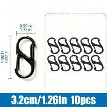 10pcs Multi-Purpose Stainless Steel S-Carabiners - Durable, Lightweight Keychain Clips For Backpack, Camping & Hiking - Black - View 7