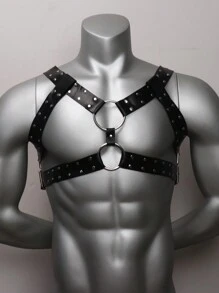 Punk Arnés Moda Hombre Gótico Arnés Cinturón De Piel Pecho Cinturón - Negro - Ver 1