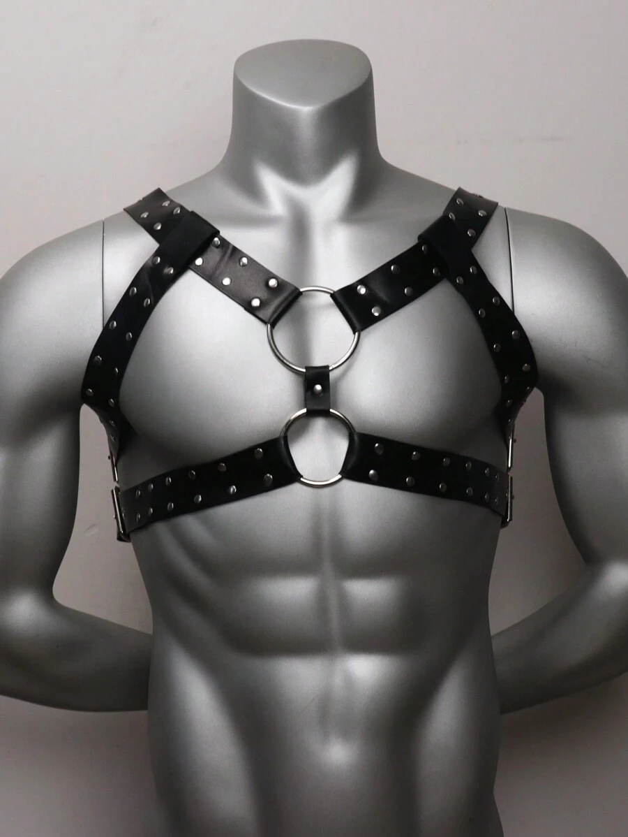 Punk Arnés Moda Hombre Gótico Arnés Cinturón De Piel Pecho Cinturón - Negro - Ver 1
