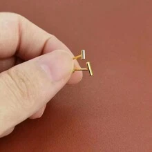 1pair Simple Stainless-Steel 18K Gold-Plated Stick Shape Stud Earrings, Minimalist Fashionable Ear Jewelry, Ideal For Holiday Gift Giving. - Stick Earrings - View 3