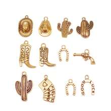 30PCS Western Cowboy Charms Pendants Hat Cactus Cowboy Boot Charms Antique Gold Silver Mixed For Bracelet Earrings Necklace Jewelry Making
