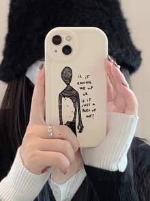 1 pieza Funda blanca para teléfono móvil con impresión de alfabeto de personajes abstractos y grandes ojos, compatible con iPhone - Multicolor - Ver 4