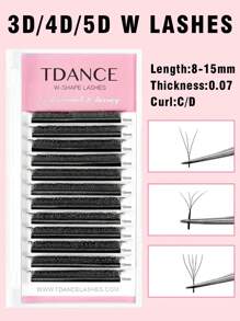 TDANCE TDANCE 1 caixa 12 fileiras Extensão de Cílios W Formato 3D 4D 5D Pré-fabricado W Cílios Falsos em Forma de Trevo 3D Fans de Cílios Flor em Flor 0,07 D 8-15mm