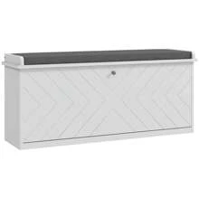 HOMCOM Shoe Bench, Entryway Bench With Flip Drawer, Seating Cushion And Adjustable Shelf For 10 Pairs Of Shoes For Hallway, White - White - View 4