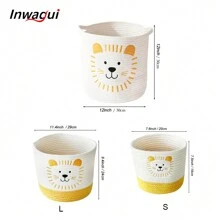 Inwagui 1 件装可爱狮子收纳篮绳编织篮架子篮玩具篮家居装饰篮适用于卧室、浴室、客厅，黄色/白色 - 黃色 - 查看 2