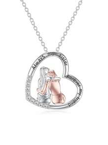 1 pieza Collar con colgante en forma de corazón de plata 925 decorado con la frase "siempre mi hermana, por siempre mi amiga", un regalo festivo y de uso diario ideal para mujeres en San Valentín