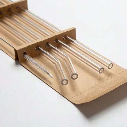 1 Set Transparent Glass Straws, Heat Reusable Clear Glass Straws For Smoothies, Cocktails, And Drinks - Healthy - Includes Cleaning Brush