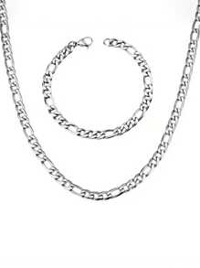 2pcs/Set Stainless Steel Figaro Chain Necklace & Bracelet Jewelry Set, Stylish Hip Hop Design For Men