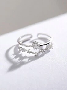 1 anillo de estrella con diamantes de doble capa y diseño no convencional con apertura entrecruzada