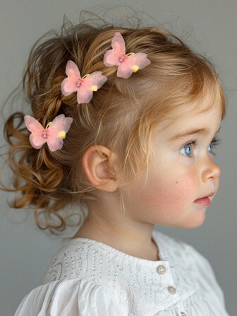 10pcs Girls' Pink Mesh Double-Layer Simulated Butterfly Flower Bowknot Princess Hairpin Hair Clip Hair Accessories For Baby Daily Use