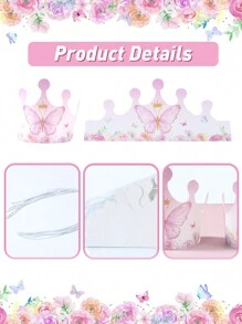 6顶粉紫色蝴蝶造型派对帽，纸质皇冠造型派对帽，蝴蝶主题生日派对、家庭节日派对装饰、返校季、情人节 - 彩色 - 查看 4