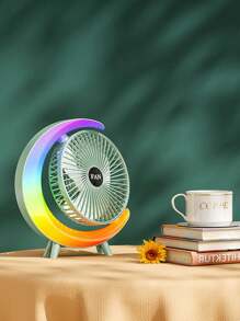 彩色运行灯、风扇和台灯、3 速 180° 倾斜便携式台扇、安静低噪音、带氛围灯的台扇、可充电旅行风扇、适用于卧室、家庭、办公室和户外的彩色夜灯、大容量电池 - 彩色 - 查看 3