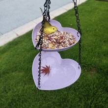 806 Dual-Layer Heart-Shaped Bird Feeder With Three Chains, Plastic Material, Double-Layer Hanging Tree Bird Feeder, Multi-Color Optional, Rainbow Bird Bath, Hanging Feeder, New Bird Bath, Outdoor Balcony Garden Bird Feeder, Water Feeder, Bird Bath, Garden Courtyard Decoration Dual-Purpose Style