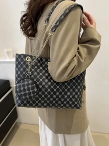2024 New Women's Personalized Large Capacity Handbag, Fashionable Retro Chain Tote Bag With Printed Design, Suitable For Commuting, Shoulder And Handheld