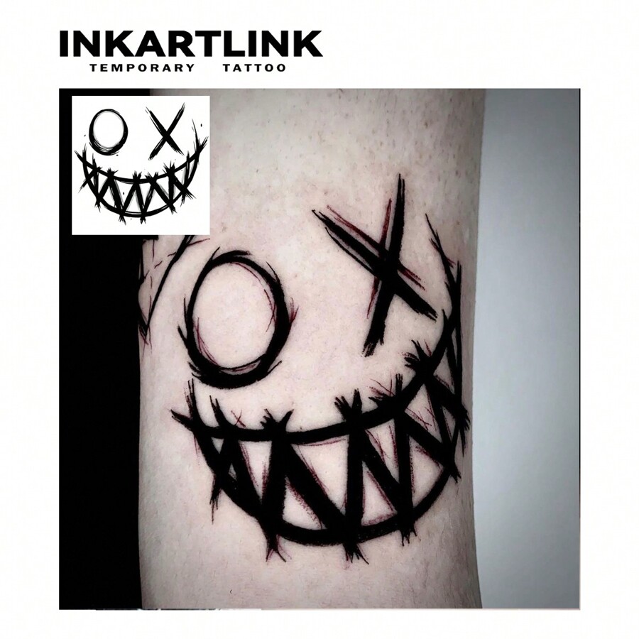 INKARTLINK 1pc 8*8cm Smiling Face Herbal Juice Temporary Tattoo, Magic