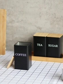 1pc Creative Bamboo Lid Iron Art White Tea Canister For Snack/Coffee/Candy Storage & Display, Simple Design