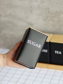 1pc Creative Bamboo Lid Iron Art White Tea Canister For Snack/Coffee/Candy Storage & Display, Simple Design