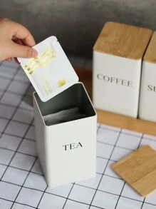 1pc Creative Bamboo Lid Iron Art White Tea Canister For Snack/Coffee/Candy Storage & Display, Simple Design