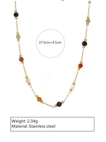 Collar de acero inoxidable de estilo bohemio con cuentas chapadas en oro de 18K, decorado con cuentas de plástico multicolores dispuestas al azar, perfecto para que las mujeres lo usen en vacaciones o como un regalo del Día de la Madre