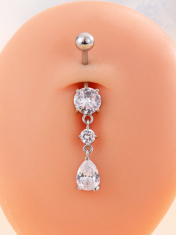 Stainless Steel, Cubic Zirconia Water-Drop Decor Navel Belly Ring For Women And Men, Punk Piercing, A Fashionable Body Jewelry Gift For Any Occasion