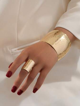 1set Vintage Metal Bangle & Ring Elegant Minimalist Style Jewelry Set For Women, Holiday Gift