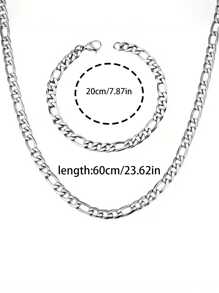 2pcs/Set Stainless Steel Figaro Chain Necklace & Bracelet Jewelry Set, Stylish Hip Hop Design For Men