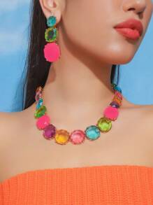 3-Piece Set - Metal Claw Chain With Resin Gemstone, Asymmetrical & Exaggerated Design, Elegant Luxurious Necklace & Earrings Set For Women, Summer (Minor Defects) - Three-piece Necklace and Earrings Set - View 9