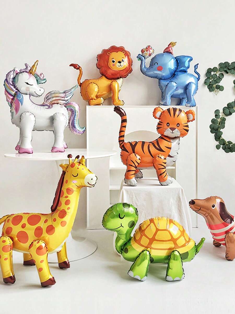 MECRLA 1 Set Kit de ensamblaje de globos de animales 3D, que incluye globos con forma de unicornio, elefante, perro, jirafa, tigre, león y tortuga; adecuado para decoraciones de fiestas de cumpleaños, accesorios decorativos, decoraciones de fiestas al aire libre, regalos de festivales - Varios estilos disponibles - Ver 1