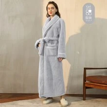 1pc Autumn/Winter Thickened Velvet Bathrobe For Men And Women, Plus Size, Luxury Style, Long Sleepwear, Couples Dressing Gown - Multicolor - View 6