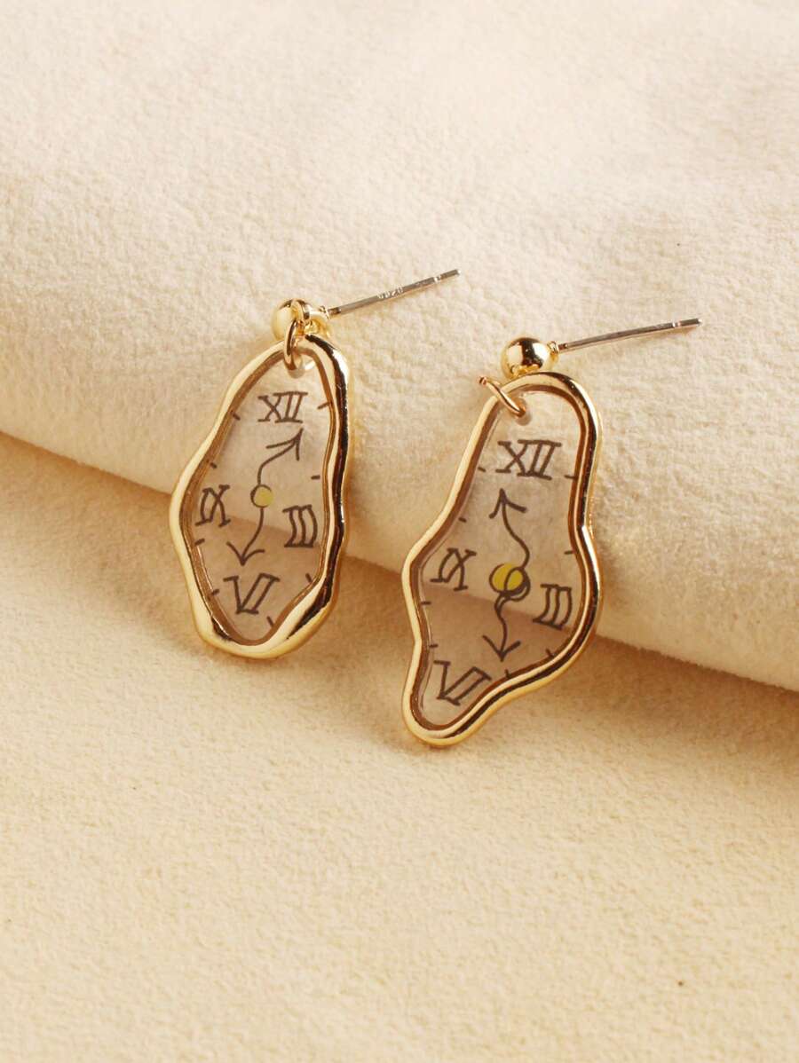 1pair Elegant Clock Design Earrings - Multicolor - View 1