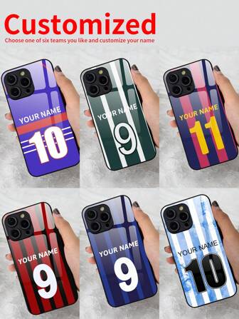 Étui de téléphone en verre photo personnalisé avec maillot d'équipe et numéro, compatible avece 15 Pro Max/17 Pro Max/Air, S24 Ultra, OnePlus et autres modèles. Élégant, coloré, vintage, mignon, sobre, amusant, personnalisé, unique. Cadeau idéal pour lui, elle, petit ami, petite amie, famille, amis, grands-parents, couple, anniversaires, anniversaires.