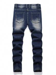 Teen Boy Fashionable Distressed Non-Stretch Denim Jeans - Medium Wash - View 2