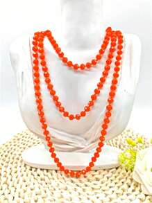 1pc 1.5m Long Crystal Beads Knotted Multi-Layer Simple Daily Wear Necklace For Women