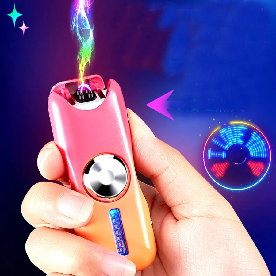 指尖旋轉打火機，USB可充電，療癒玩具、酷炫男性禮物、情人節禮物 - 紅白色 - 查看 1