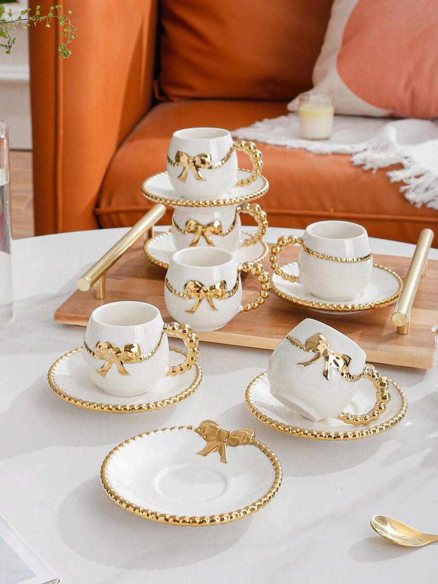 2pcs/8pcs/16pcs/Set New Ceramic Butterfly Cup And Saucer Set, 100ml