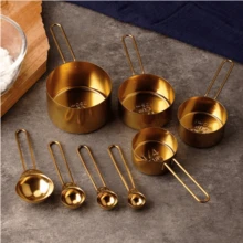 Set Of 8 Stainless Steel Measuring Cups And Spoons Set, Stackable Measuring Cup And Measuring Spoon Kitchen Cooking Baking Utensils With Measurement For Dry And Liquid Ingredients, Gold - Gold - View 2