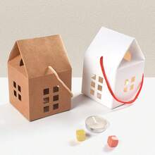 10 piezas/paquete Cajas de regalo para golosinas y chocolates con diseño de mini casa de papel kraft, para decoración de bodas/fiestas de cumpleaños - Multicolor - Ver 6