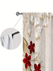 2pcs Red Flower Printed Window Curtain,Without Holes Curtain, Refer To Bedroom Office Kitchen Living Room Study Home Decor - Multicolor - View 6