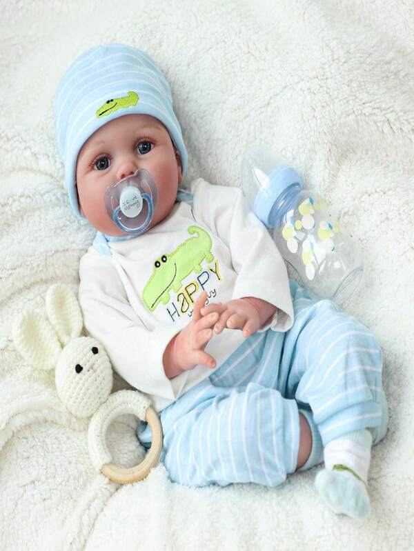 20-Inch Realistic Loulou Baby Reborn Doll With Painted 3D Hair Handmade Soft Newborn (Send Bottle Nipple, Diaper, Birth Certificate, ) Series Doll Birthday Gift Cloth Body (Gender Free) Birthday Gift