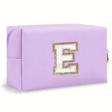 Initial Letter Patch Makeup Bag, Preppy Portable Chenille Letter Cosmetic Bag With Zipper, PU Leather Waterproof Travel Toiletry Bag Monogram Make Up Pouch For Women Girls (Letter A~Z) Makeup Organizer Makeup Storage Bag Mini Pouch Travel Small Makeup Case Accessories Make Up Holder Brush Bag Make Up Container Cosmetic Bag Travel Essentials Ladies Accessoires Travelling Stuff Makeup Bags Makeup Pouch Make Up Pouch - Màu tím - Xem 29