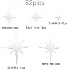 82入/包 可拆卸星星設計鏡面牆貼 3D壓克力鏡面背景牆貼 適用於居家客廳臥室裝飾 - 彩色 - 查看 6