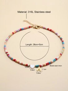 Magic Fish 1入組隨機色時尚心和珠子裝飾字母吊墜項鍊適用於女士日常裝飾 - 彩色 - 查看 4