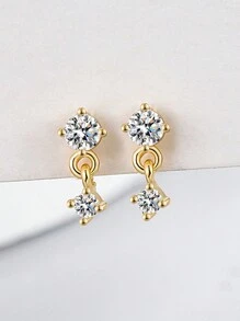 1对优雅立方氧化锆螺丝耳钉，扁平耳钉，迷你耳钉，耳骨耳钉 - 金色 - 查看 4