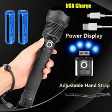 Torches LED Super Bright, High Lumens Rechargeable Torch, Outdoor Flashlights, Powerful LED Torch Waterproof, 3 Lighting Modes, Zoomable, For Camping, Hiking, Emergency - Black - View 1
