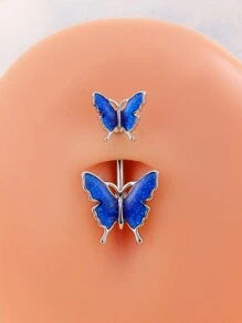 Perforación perfecta, anillo de ombligo con decoración de mariposa, acero inoxidable para mujeres y hombres, no se necesita perforación, joyería para el cuerpo del tabique - Plateado - Ver 1