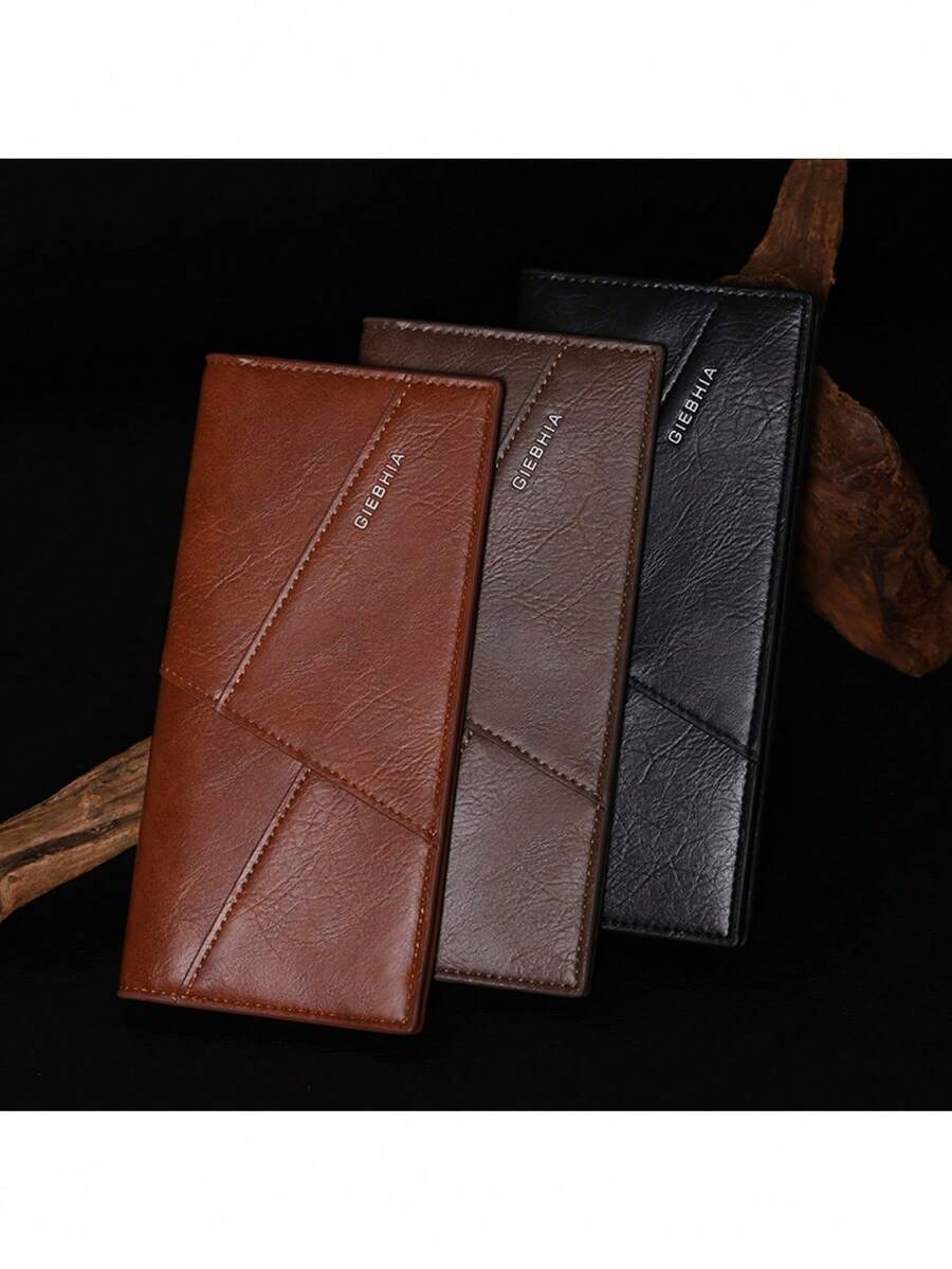 單片PU新款時尚商務男士錢包男士長款錢包多功能大容量8張卡片位1張照片位2個鈔票位，時尚套包垂直薄巧青年軟質手拿包，適用於情人節、父親節、生日禮物送給丈夫、男友、同事、父親